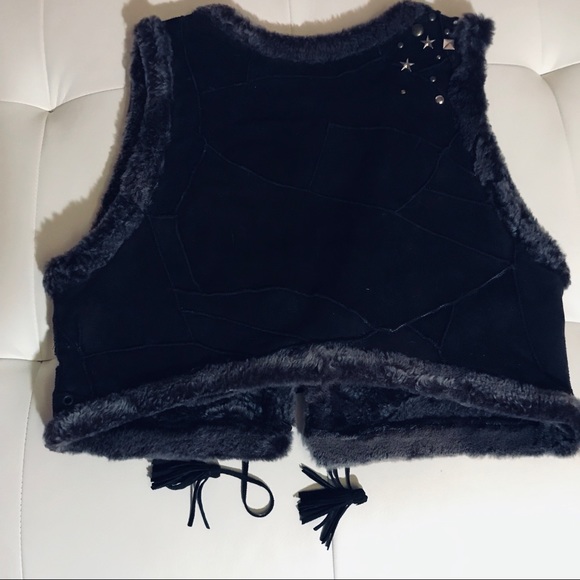 Betsey johnson vintage cropped Wastelander apocalyptic cyber punk fur vest top